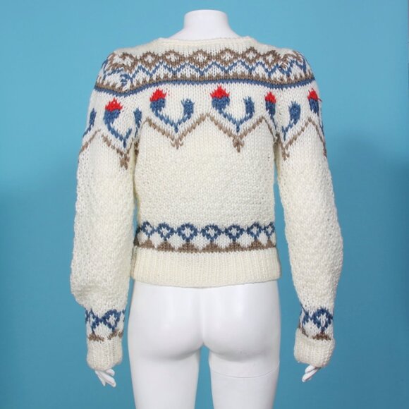 Vintage Midnight Blues Fair Isle Cozy Knit Sweater White Blue Womens size S - 11 - Picture 5 of 5